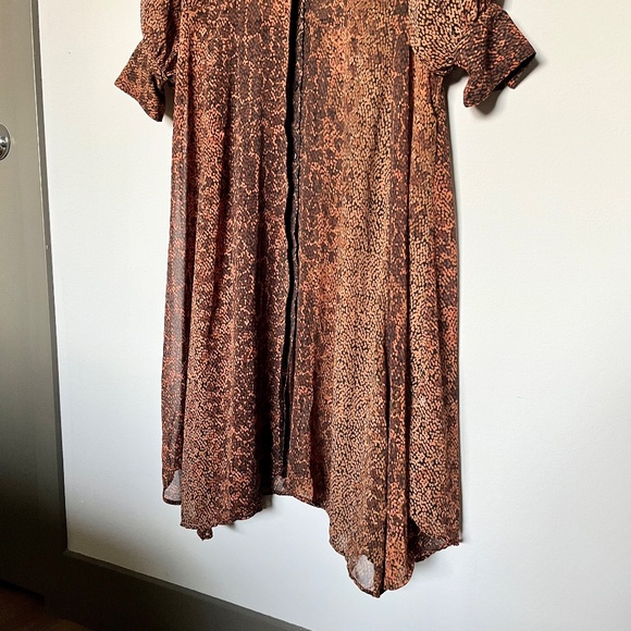 H&M Cuffed Sleeve Button-front Printed Brown Chiffon Midi Dress Sheer Size 6 - Picture 8 of 14